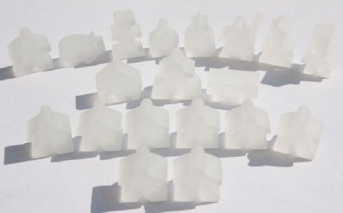 Complete 19 piece white frosted set of Carcassonne meeples